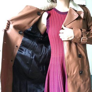 Coach Leather Trench Coat with Furling Collar